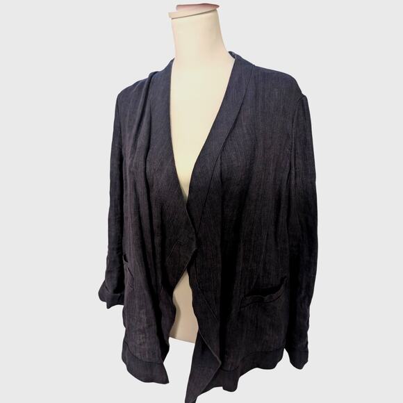 Coldwater Creek Women's Linen Blue Oversized Open Cardigan Pockets Petite Medium - Picture 1 of 6
